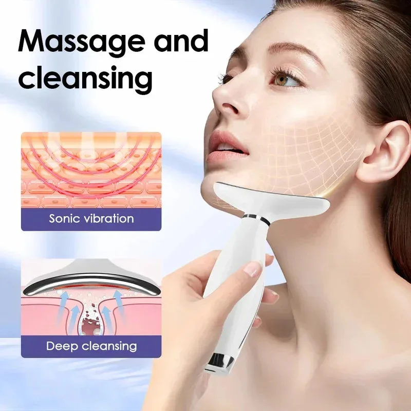 Portable 7 Colors LED Light Therapy Face Neck Massager 3 Gears Adjustable Gentle Vibration Anti Wrinkle Skin Tightening Lifting 3